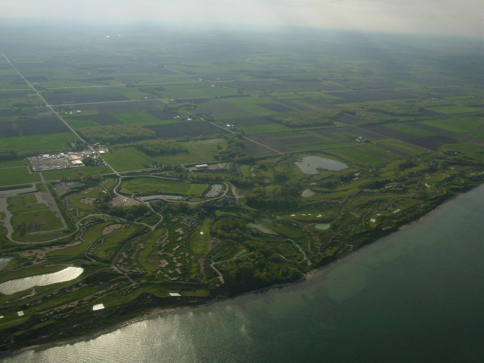 Aerial view of Whistling Straits along the Lake Michigan shoreline, Wisconsin.